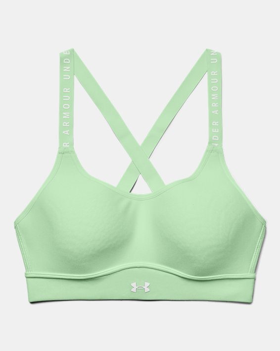 Women's UA Infinity Mid Covered Sports Bra in Green image number 8